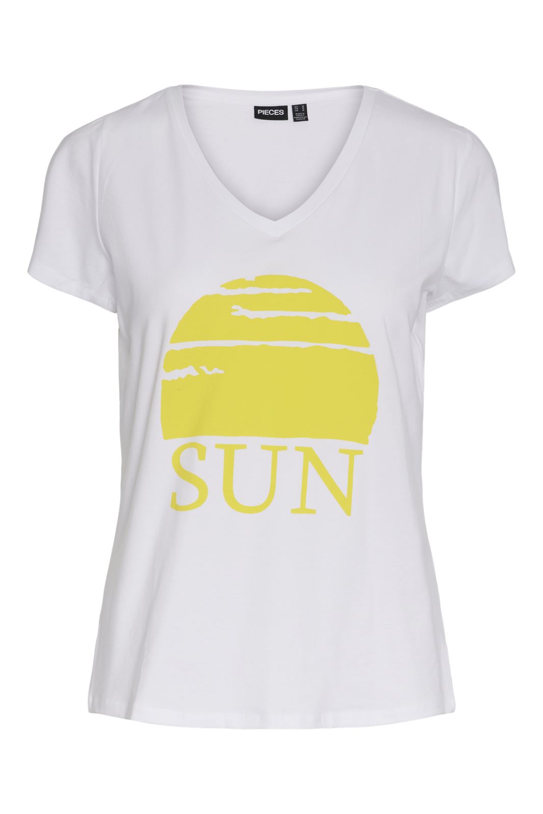 Pieces - Pcmerima Ss T-Shirt Fc - 4463434 Bright White Sun Yellow Print