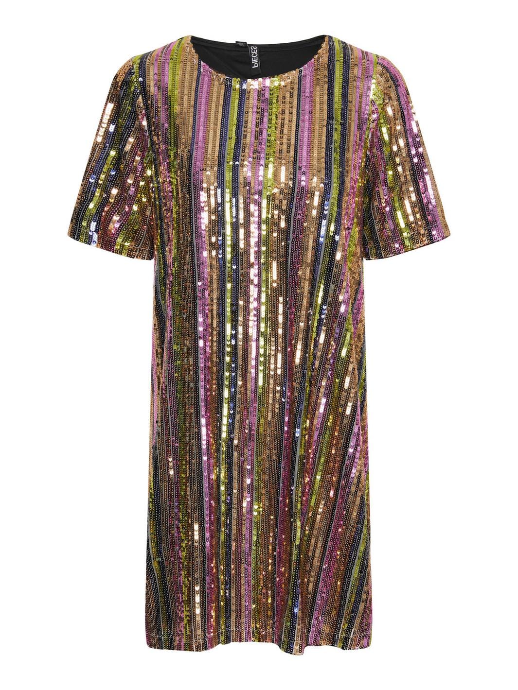 Pieces - Pcnibbi Ss Short Dress - 4509853 Gold Colour Multi Colored Sequins