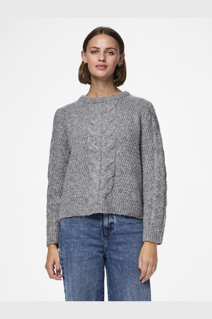 Pieces - Pcnina Ls O-Neck Knit - 4533587 Medium Grey Melange