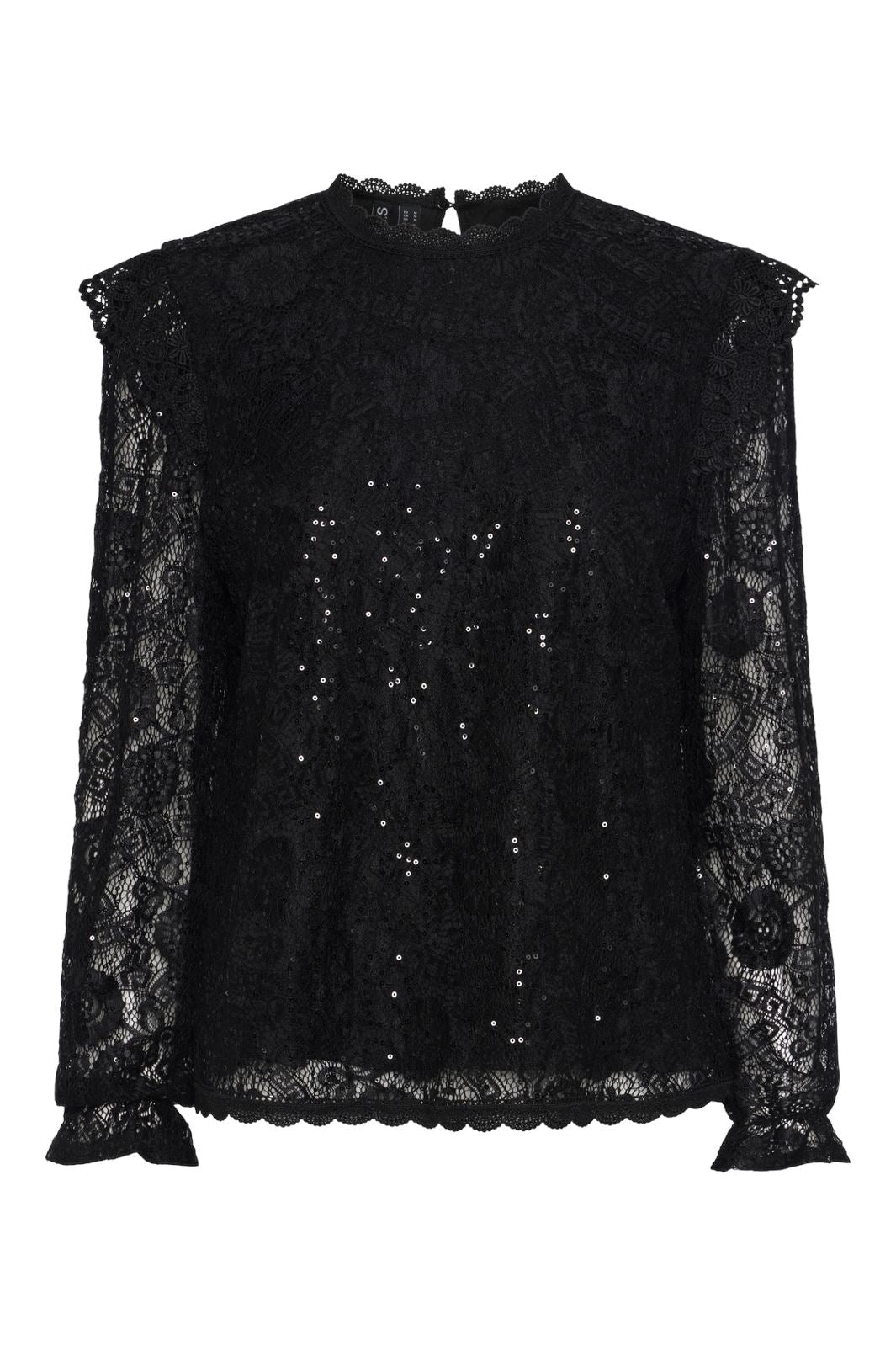 Pieces - Pcolline Ls Lace Sequins Top - 4567444 Black