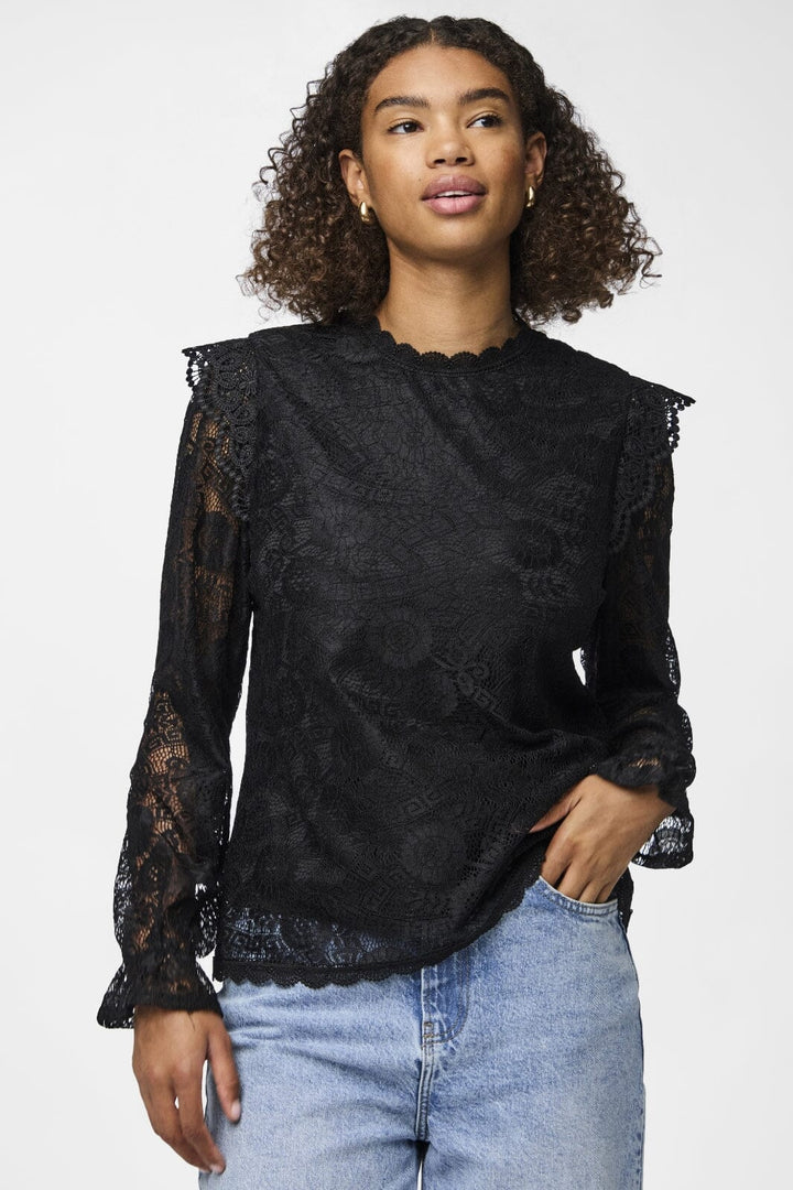 Pieces - Pcolline Ls Lace Top 17139863 - 4259139 - Black