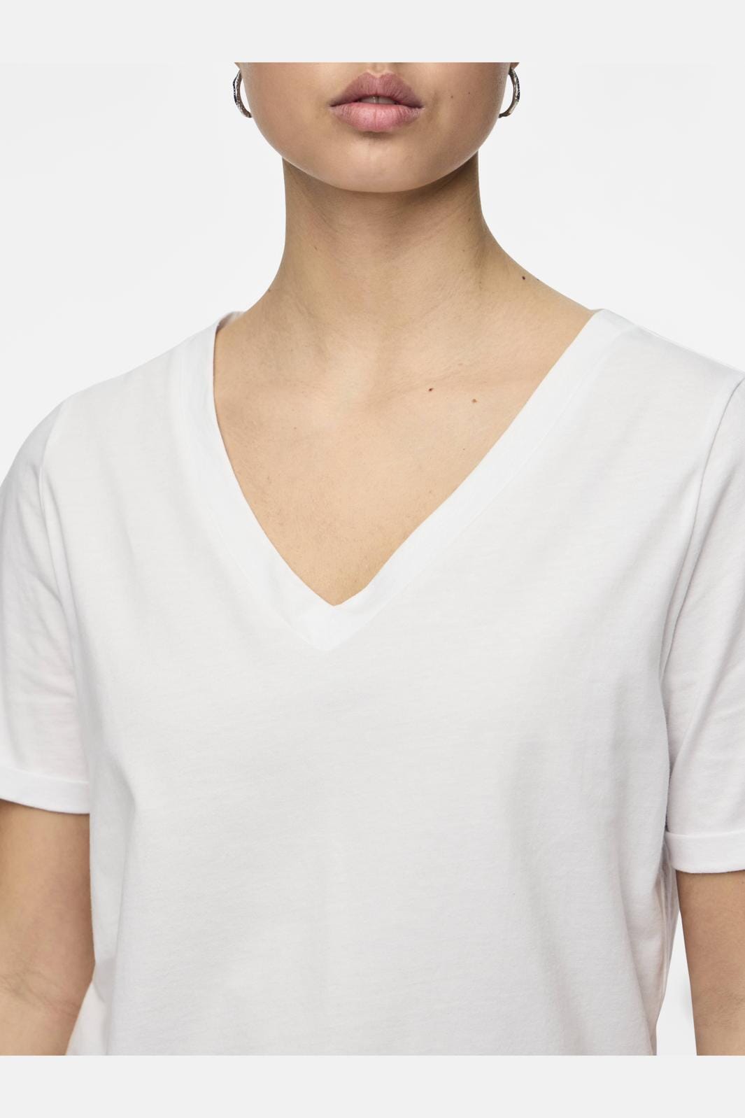 Pieces - Pcria Ss V-Neck Solid Tee - 3783301 Bright White