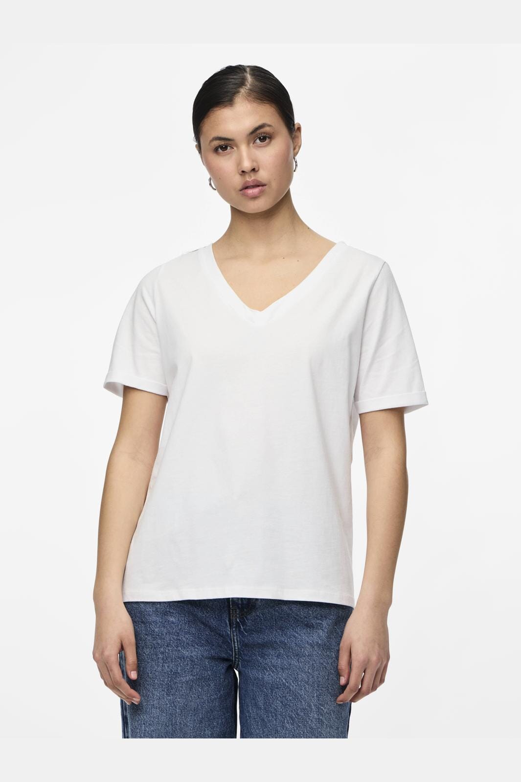 Pieces - Pcria Ss V-Neck Solid Tee - 3783301 Bright White