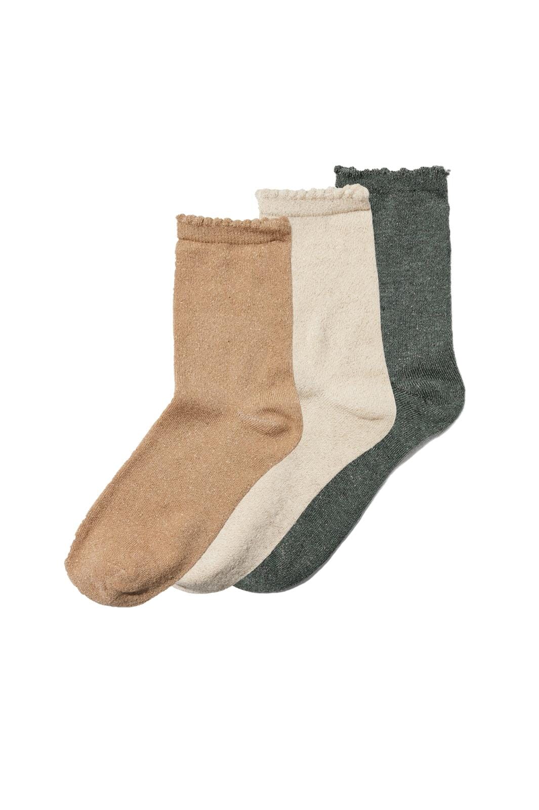 Pieces - Pcsebby Glitter Long 3Pack Socks - 4610653 Birch 3  Birch/Natural/Deep Lichen