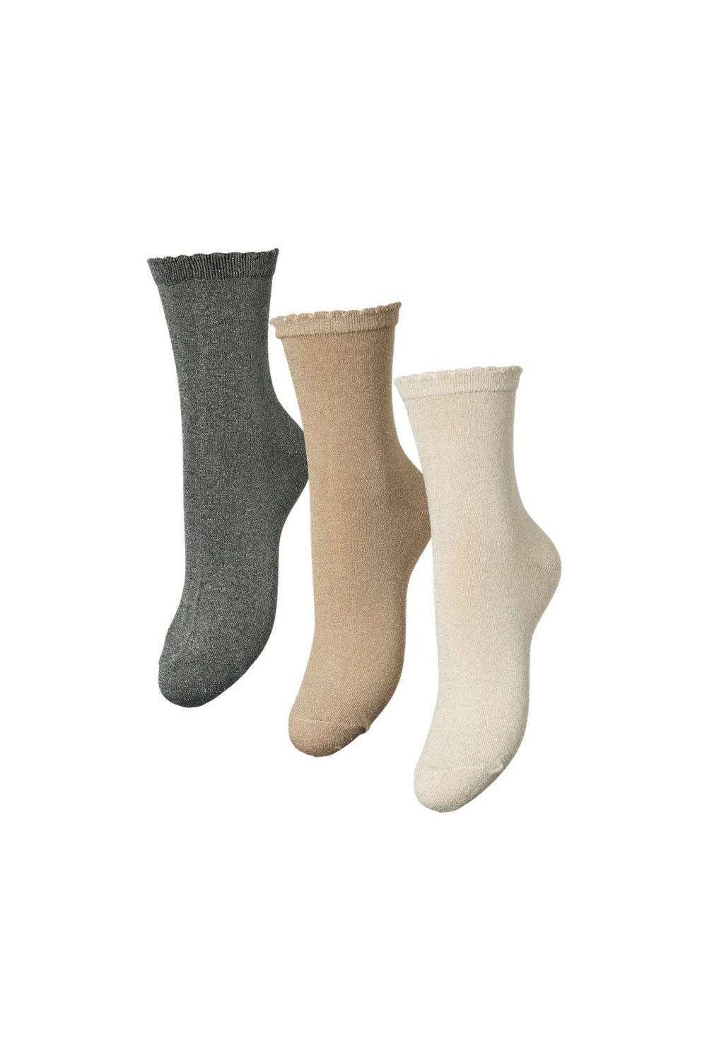 Pieces - Pcsebby Glitter Long 3Pack Socks - 4610653 Birch 3  Birch/Natural/Deep Lichen