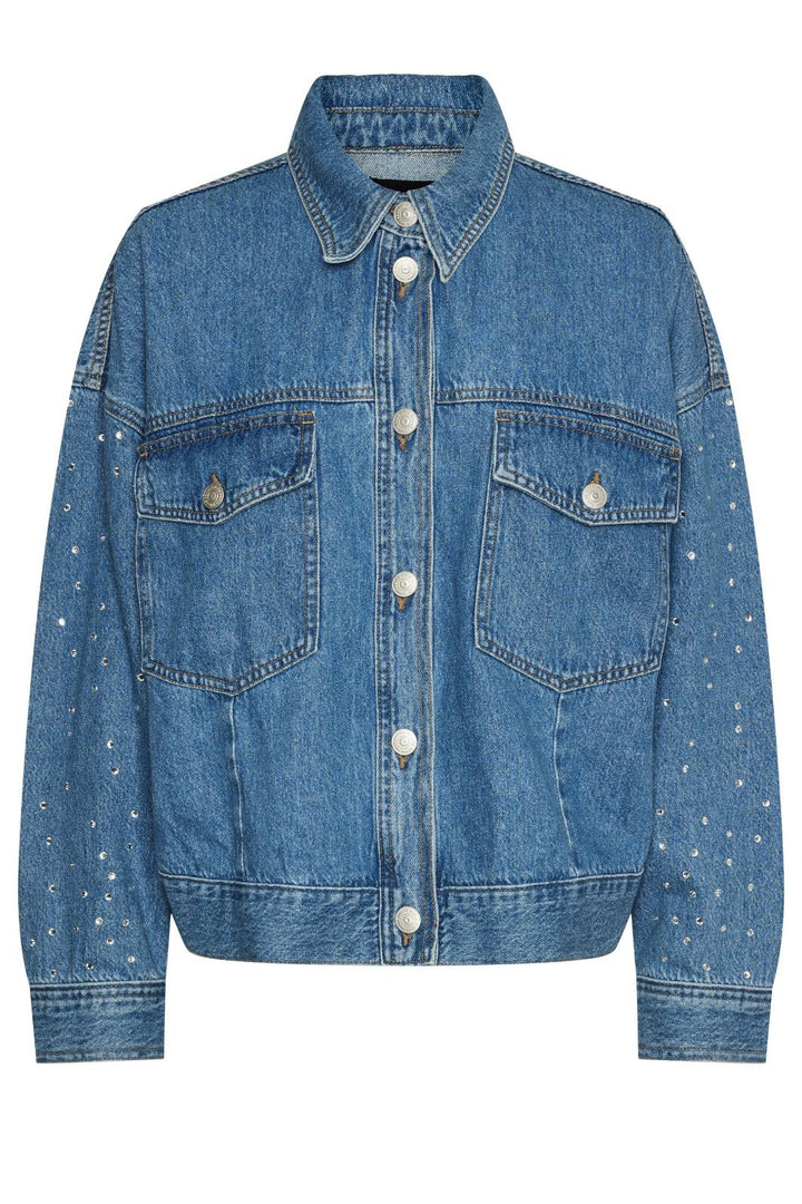 Pieces - Pcsky Rhinestone Jacket - 4456660 Medium Blue Denim Rhinestone Jakker 