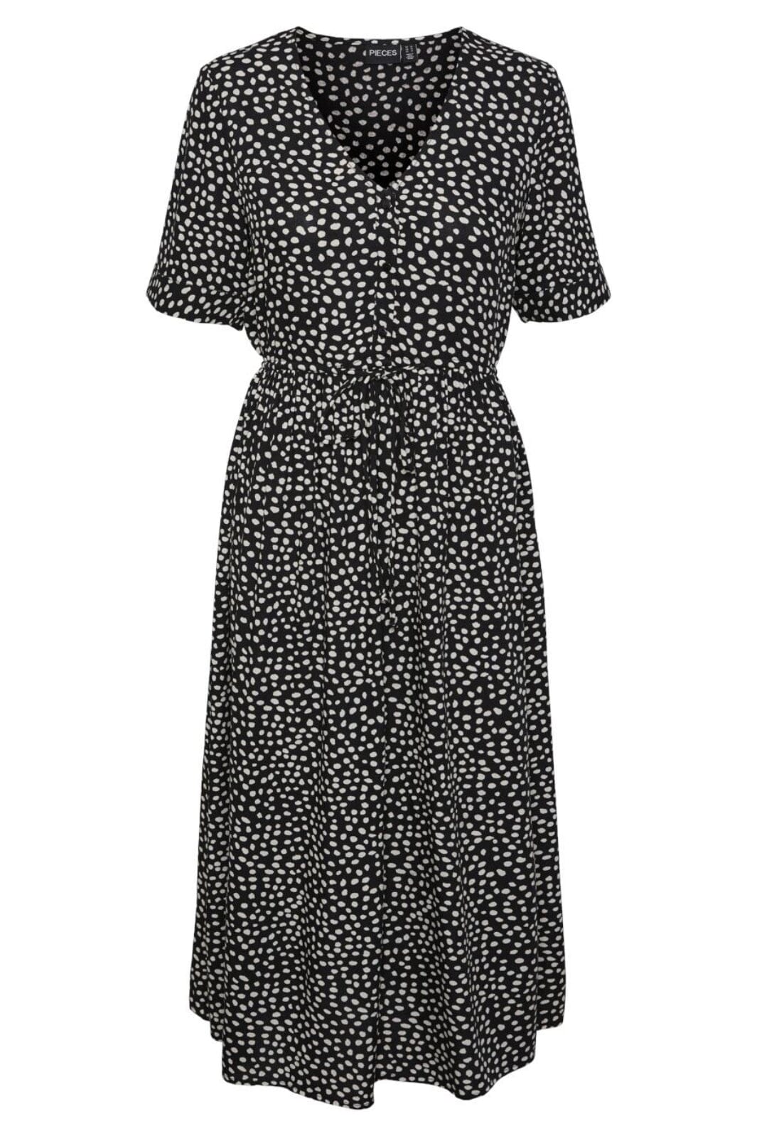 Pieces - Pctala Ss String Tie Midi Dress - 4406756 Black Dot Kjoler 