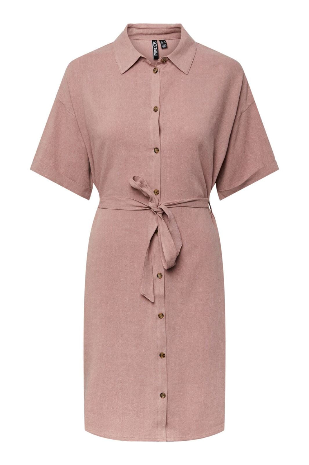 Pieces - Pcvinsty Ss Linen Shirt Dress - 4086491 Woodrose Kjoler 