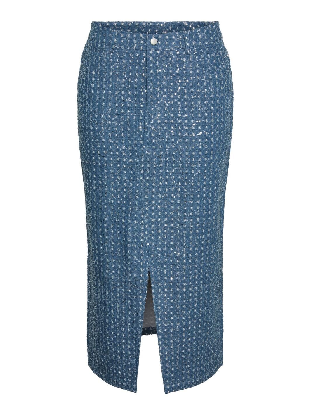 Pieces X Ditte Estrup - Pcnaomi Midi Denim Skirt - 4503433 Medium Blue Denim Sequins