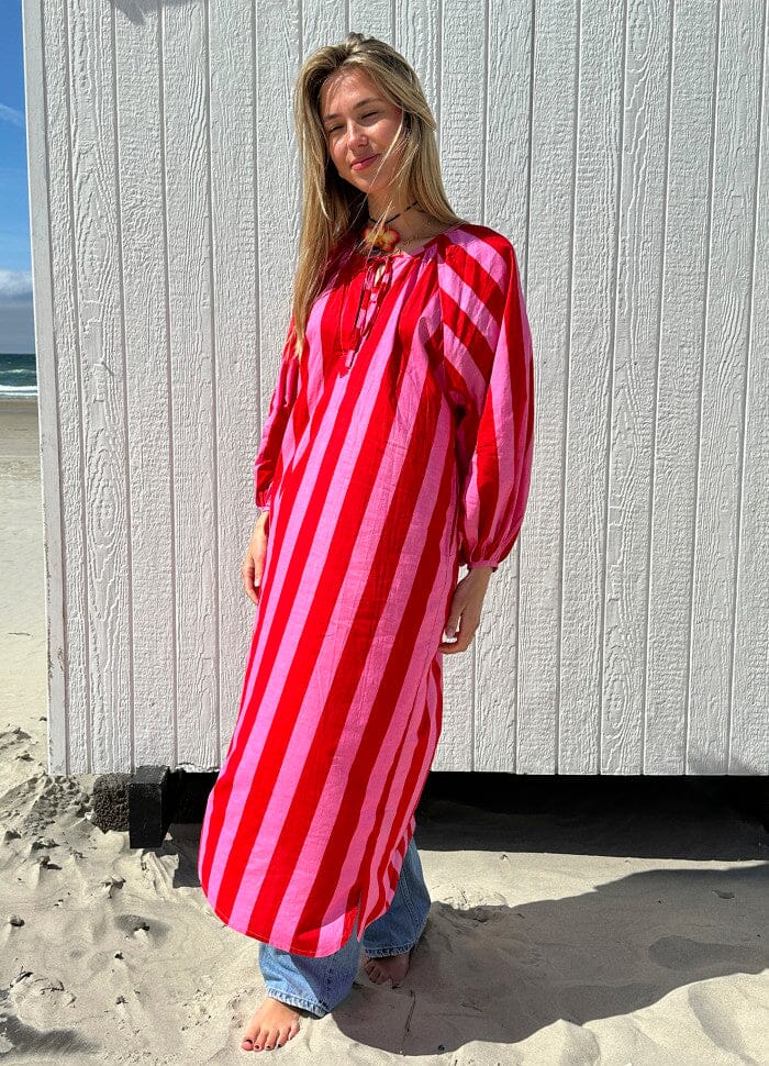 Sissel Edelbo - Nelle Dress SE 1379 - Red & Pink Stripe Kjoler 