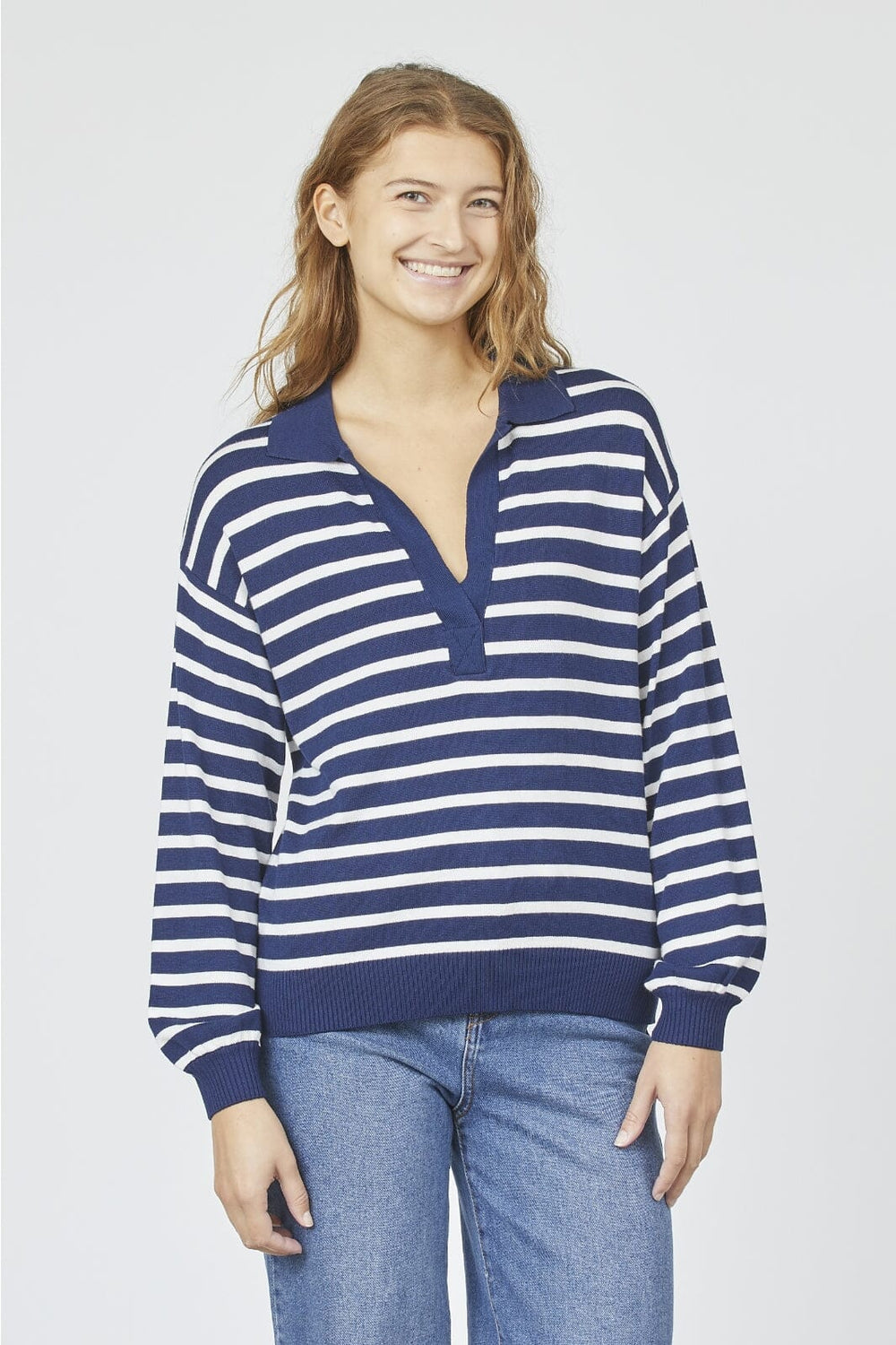 Sisters Point - Hilva-Polo.Ls1 - 830 Navy/Cream Strikbluser 