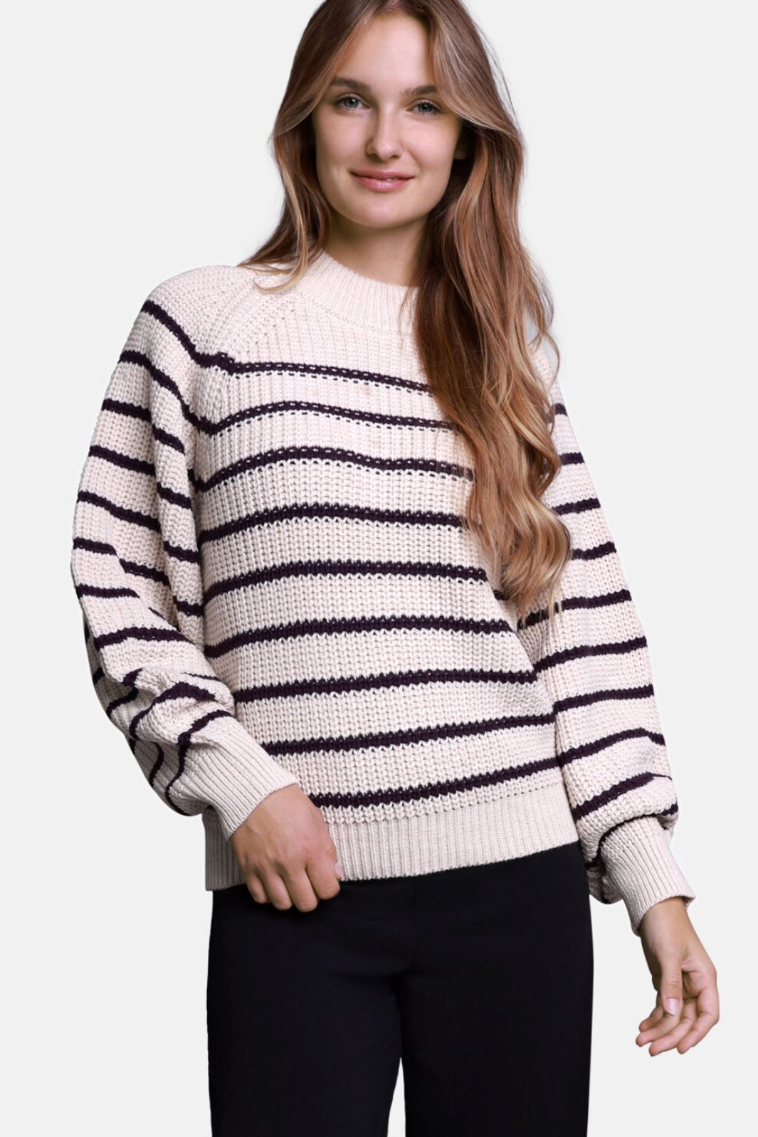 Sisters Point - Miba-Pu Sweater - Bamboo/Purple Strikbluser 