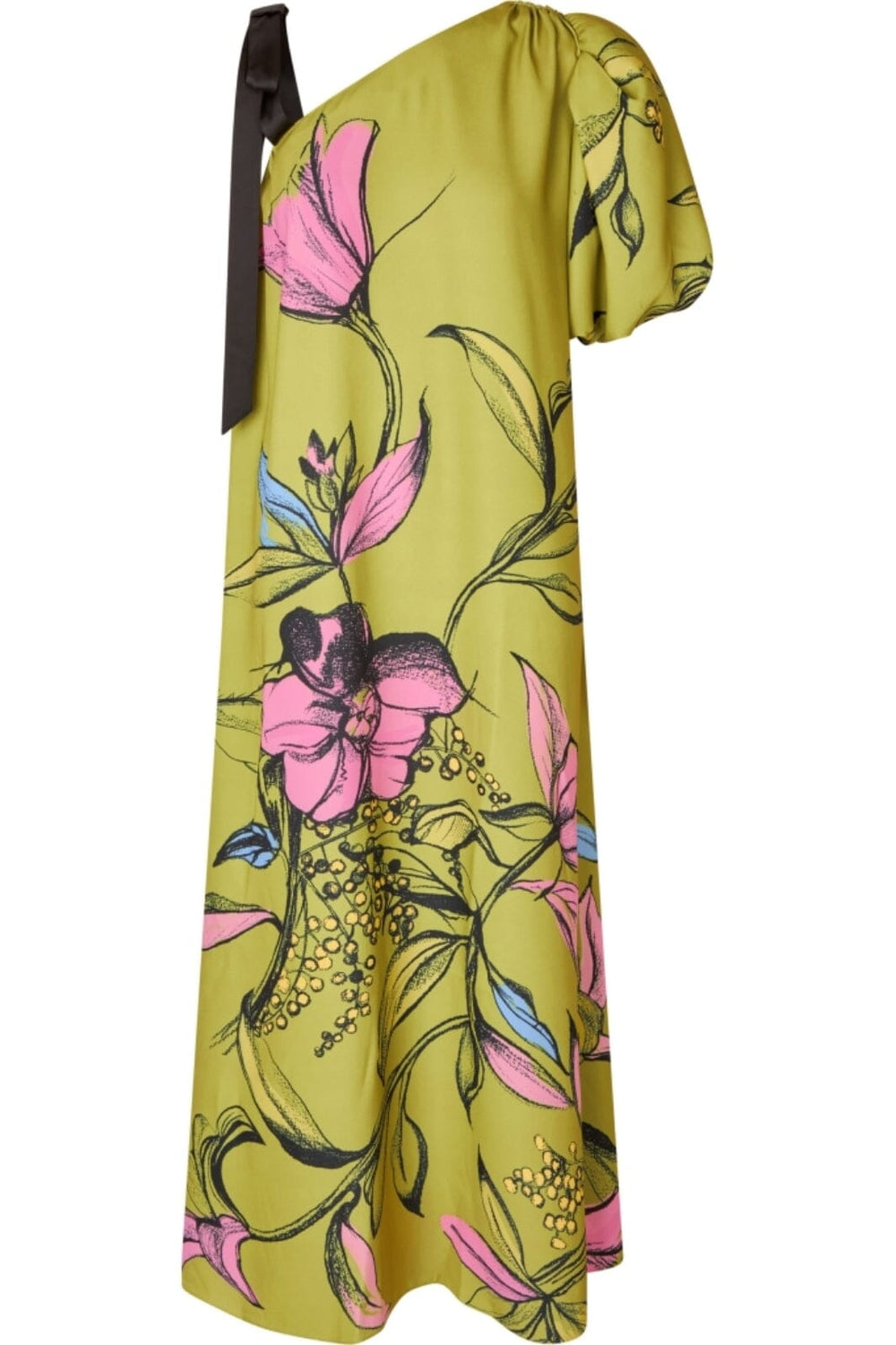 Stine Goya - 2132 Crepe/satin, One Sleeve Maxi Dress W/ Bow Strapsg-ss25-d101-2132 - Pencil Garden