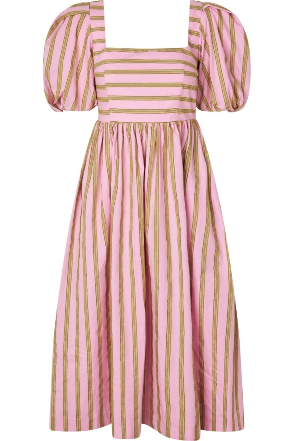 Stine Goya - 2344 Soft Jacquard Weave, Blouson Sleeve Midi Dresssg-ss25-d113-2344 - Wallpaper Stripes