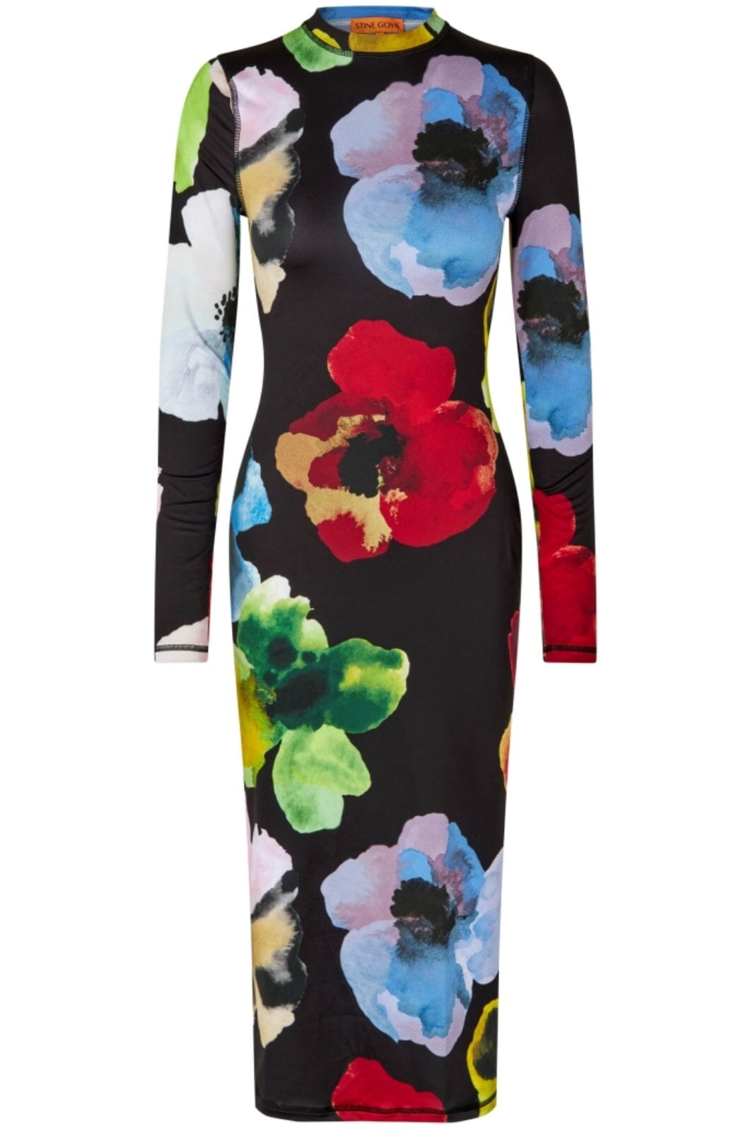 Stine Goya - Pullover Long Sleeve Midi Dress, 2244 Stocking Jersey - Watercolor Bloom Kjoler 