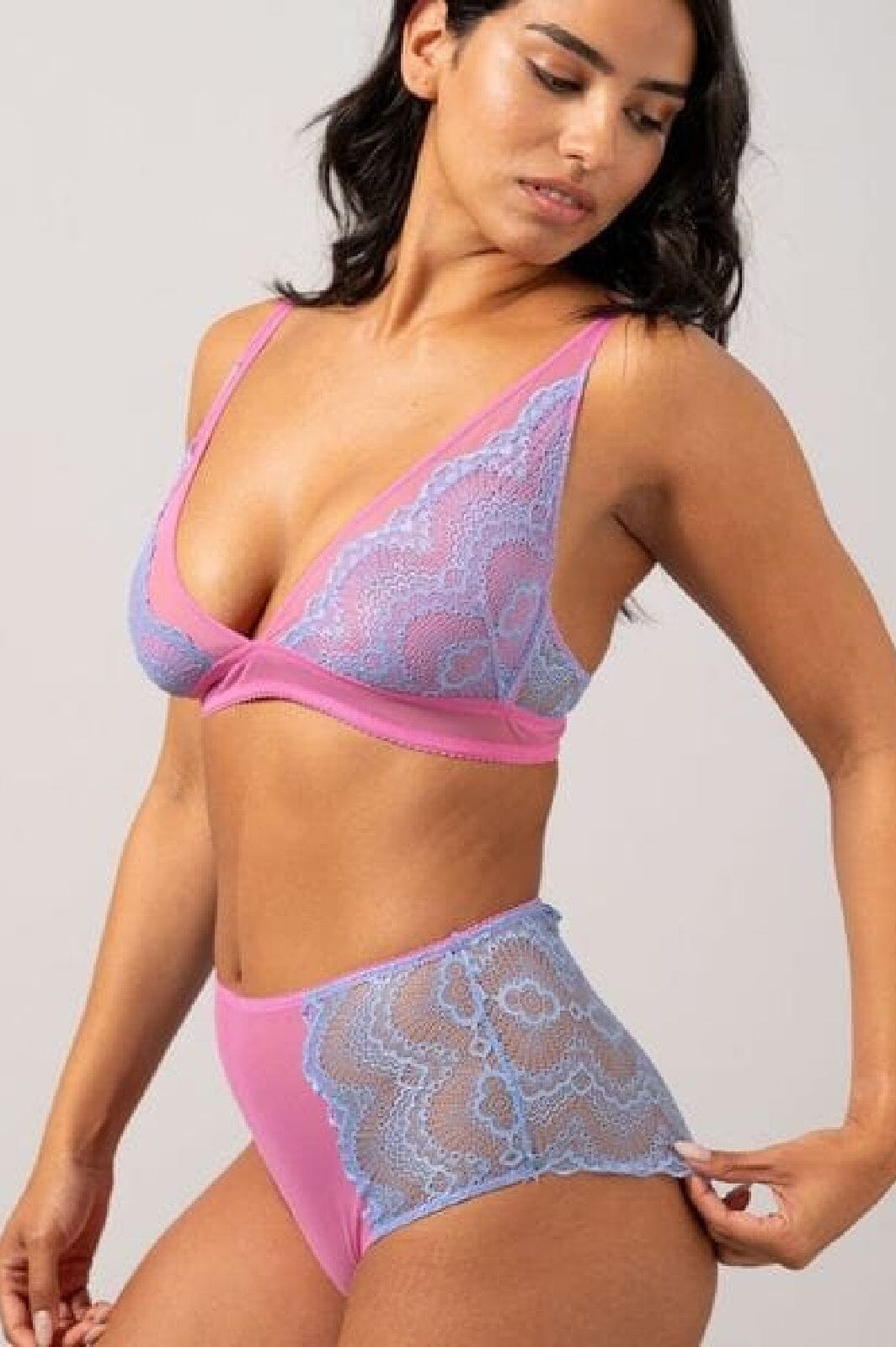 Understatement Underwear - Lace Mesh Highwaist Briefs - Light Blue / Candy Pink Underbukser 