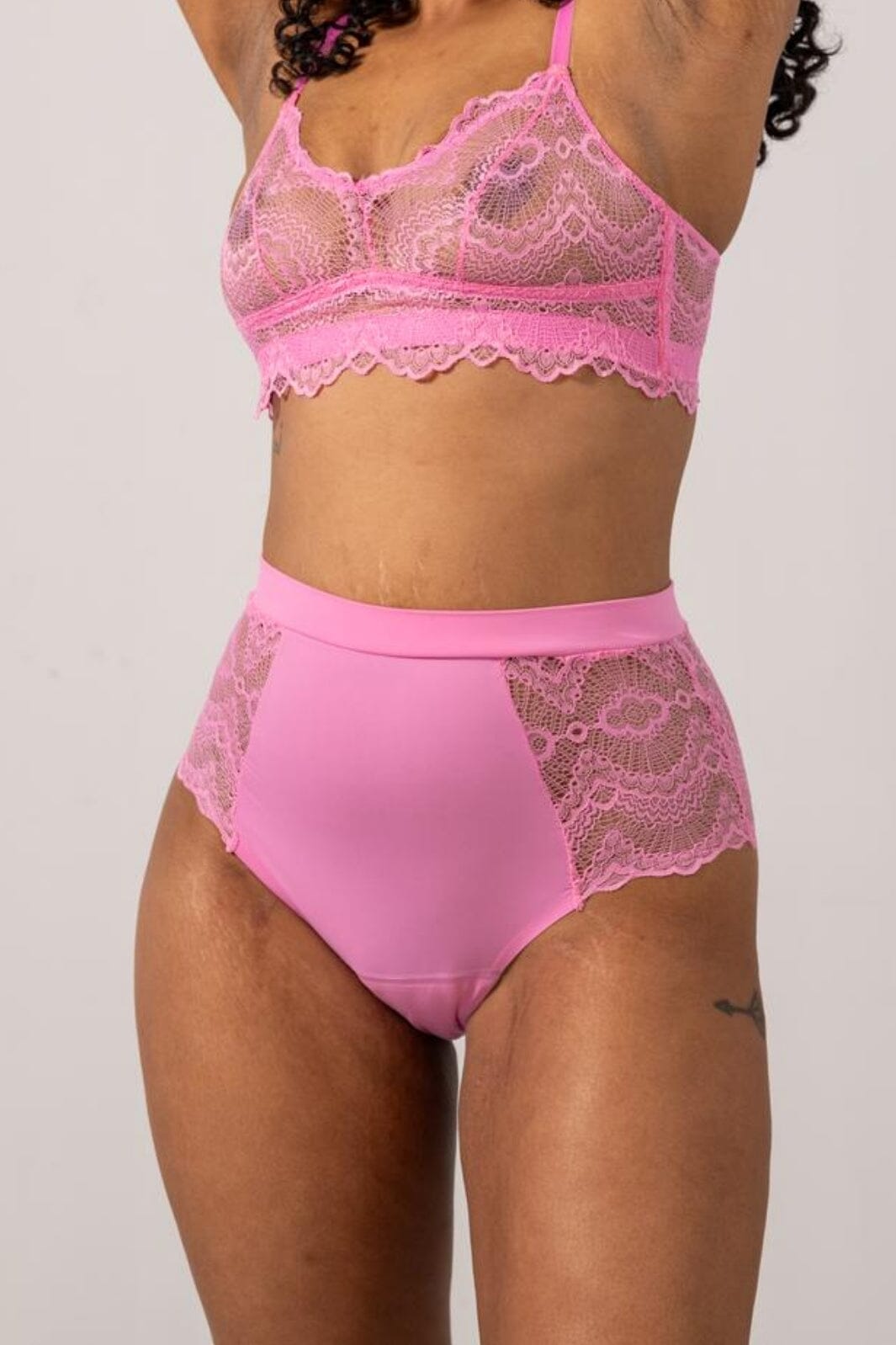 Understatement Underwear - Lace Period Highwaist Briefs - Candy Pink Underbukser 