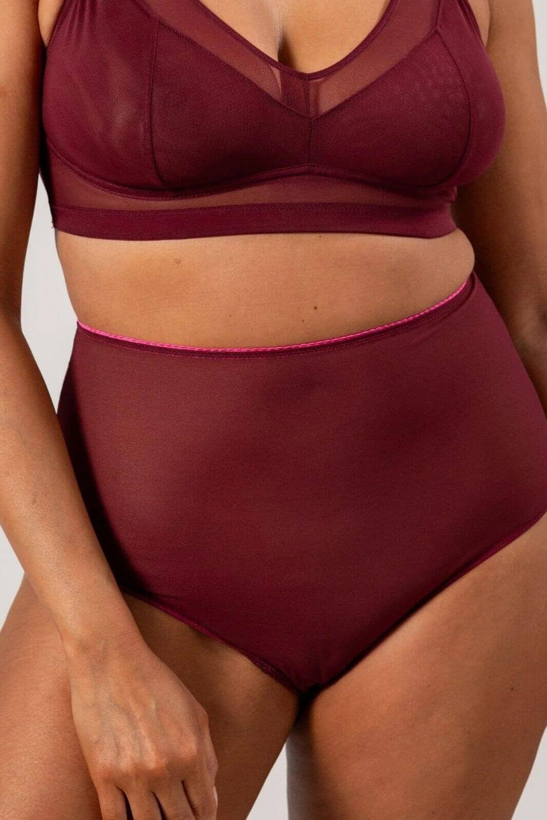 Understatement Underwear - Mesh Highwaist Briefs - Burgundy/Neon Pink Trusser 