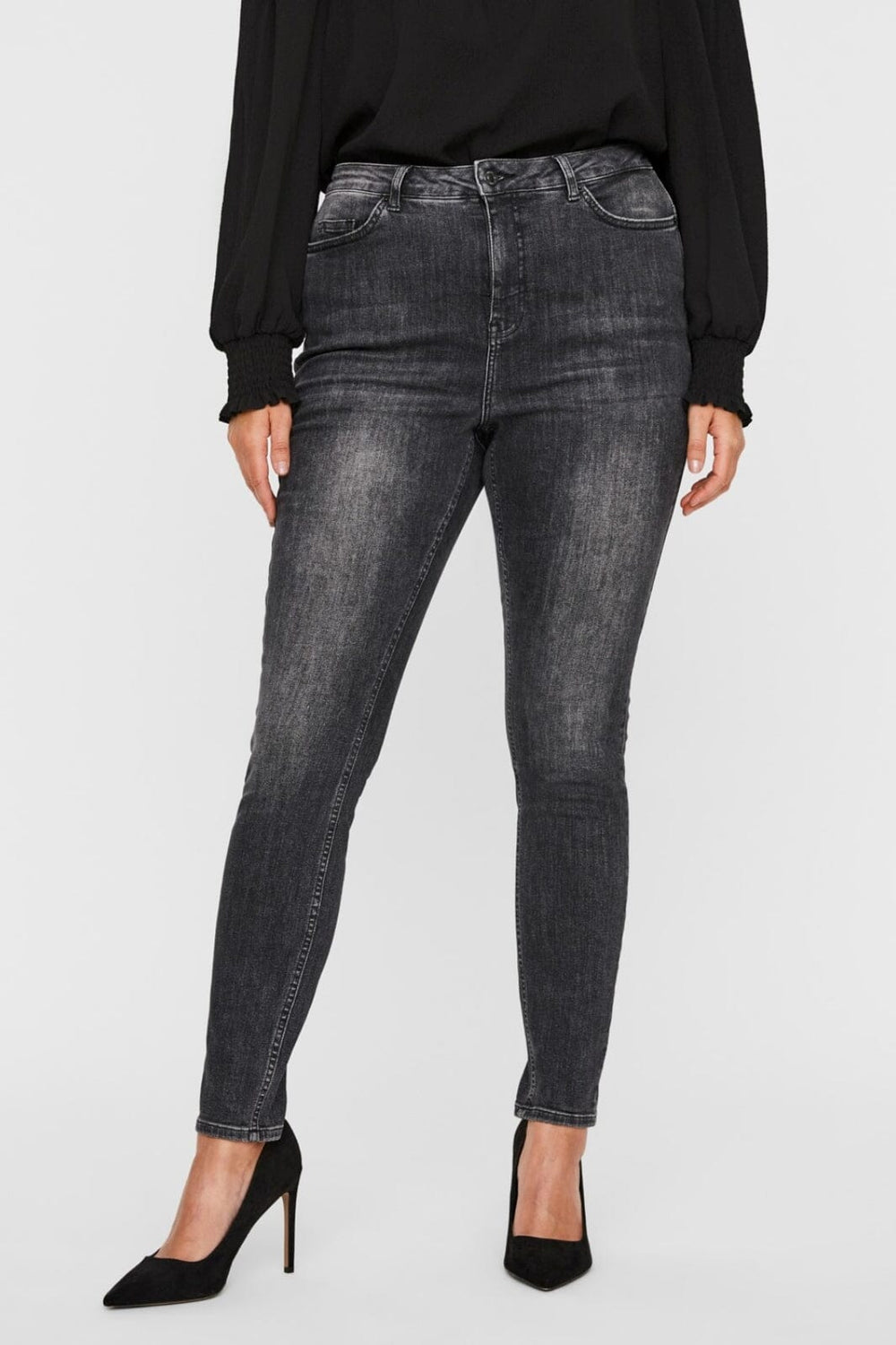 Vero Moda Curve - Vmlora Ss Bl Wash Jeans - 3464816 Black Denim Jeans 