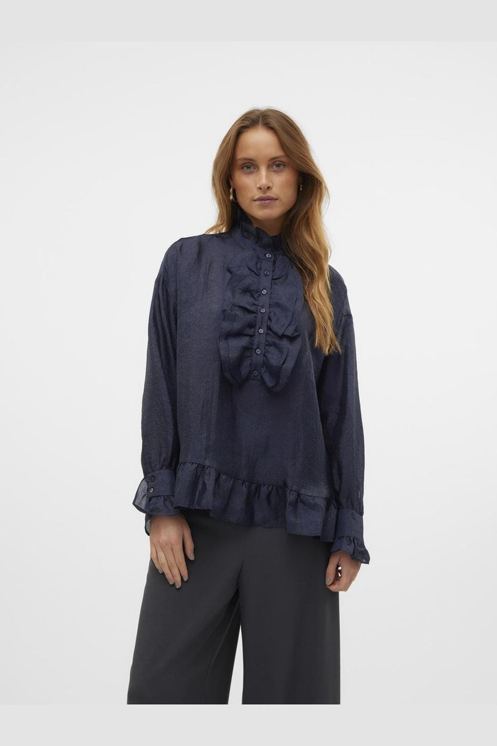 Vero Moda - Snfrida Ls Frill Blouse Sb8 - 4764198 Navy Blazer