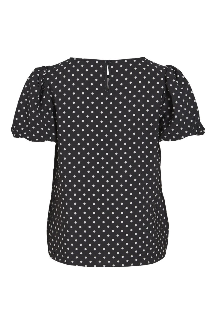 Vila - Viasti S/S Volume Sleeve Top #3 - 4544297 Black Cloud Dancer Dots