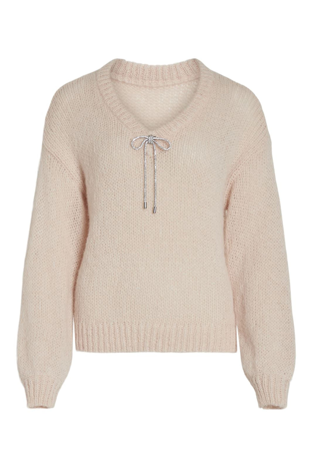 Vila - Vichoca L/S V-Neck Detailed Knit - 4635844 Rosewater Bow Broche