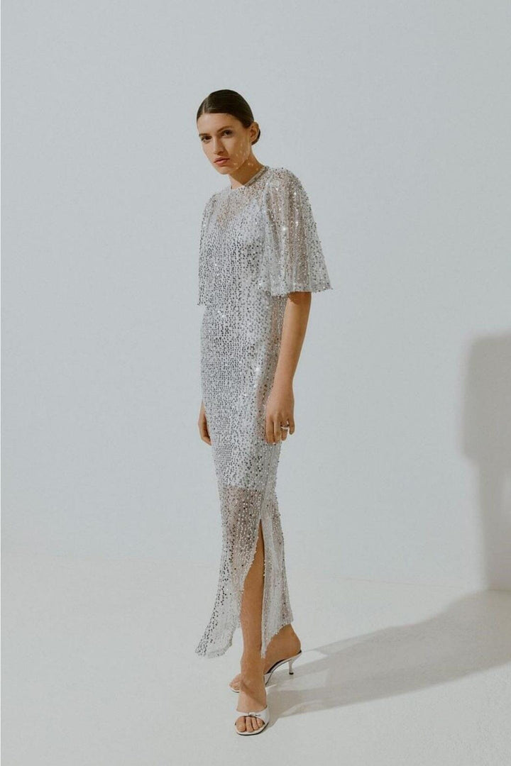 Vila - Vidance S/S Midi Dress - 4656770 Silver Sequins Kjoler 