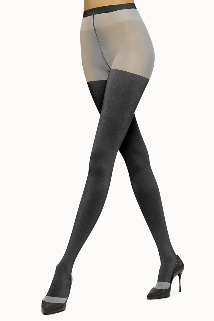 Wolford - Shiny Sheer Tights - Black/Pewter Strømpebukser 