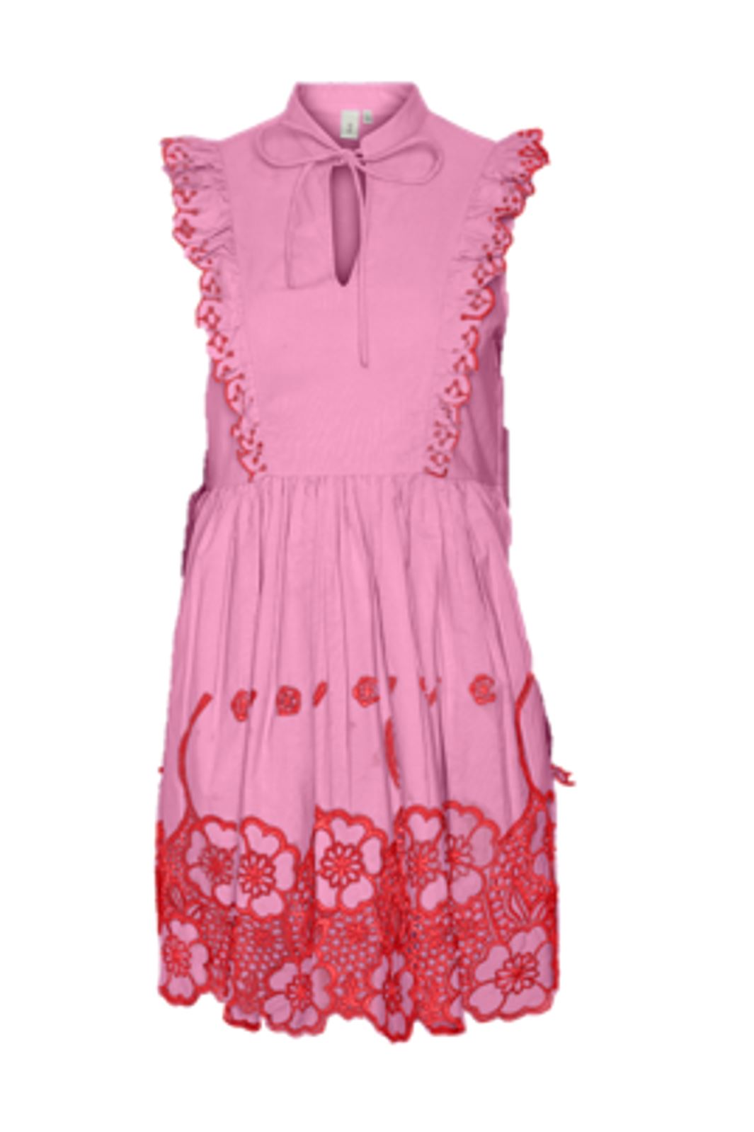 Y.A.S - Yasbolil Sl Flounce Dress - 4727385 Begonia Pink Racing Red Stitch