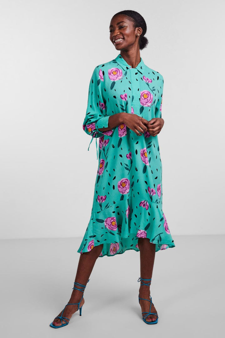 Y.A.S - Yasseaflower Ls Dress S. - Mint Leaf SEAFLOWER AOP Kjoler 