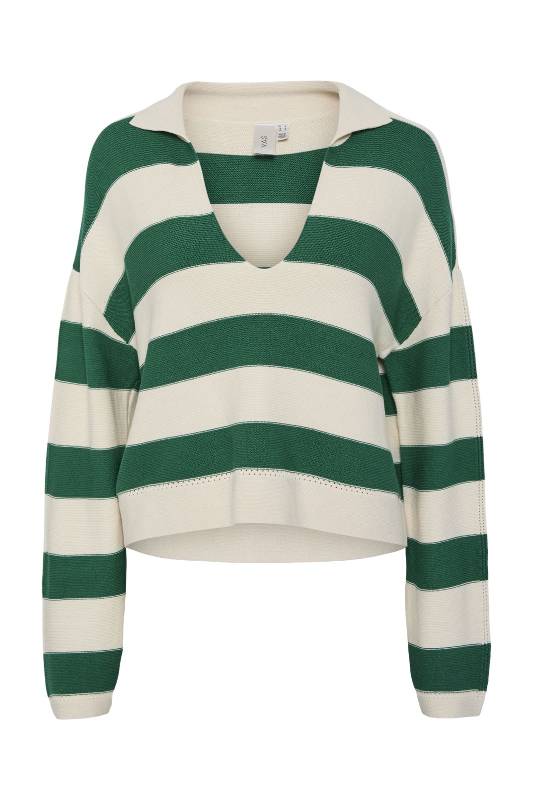 Y.A.S - Yastinka Ls Polo Knit Pullover - 4729196 Birch W. Green Stripe